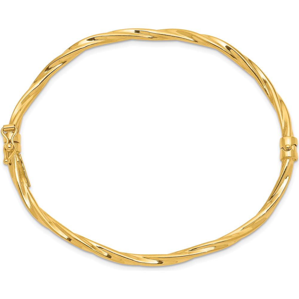 14K Yellow Gold Polished Twisted 3.00mm Hinged Oval Bangle Bracelet by Oro Pregiato