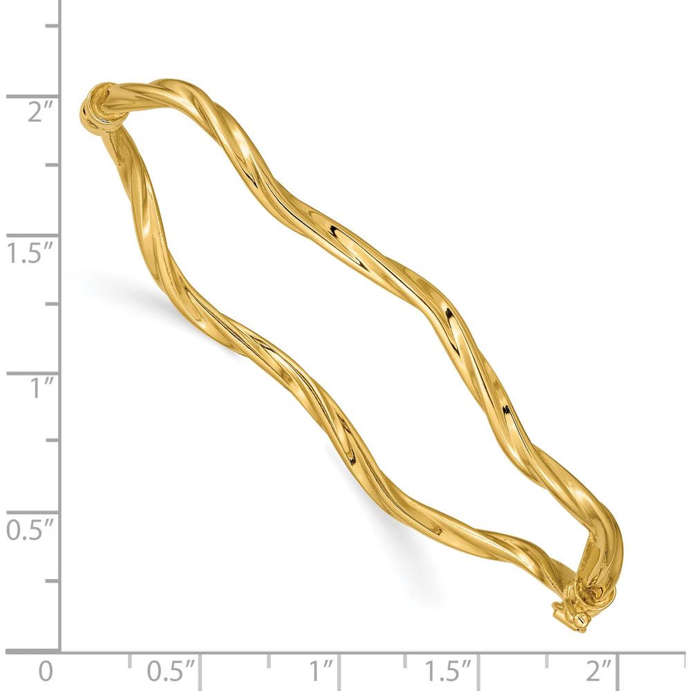 14K Yellow Gold Polished Twisted 3.00mm Hinged Oval Bangle Bracelet by Oro Pregiato