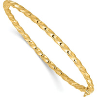 14K Yellow Gold Polished Twisted 3.20mm Hinged Oval Bangle Bracelet by Oro Pregiato