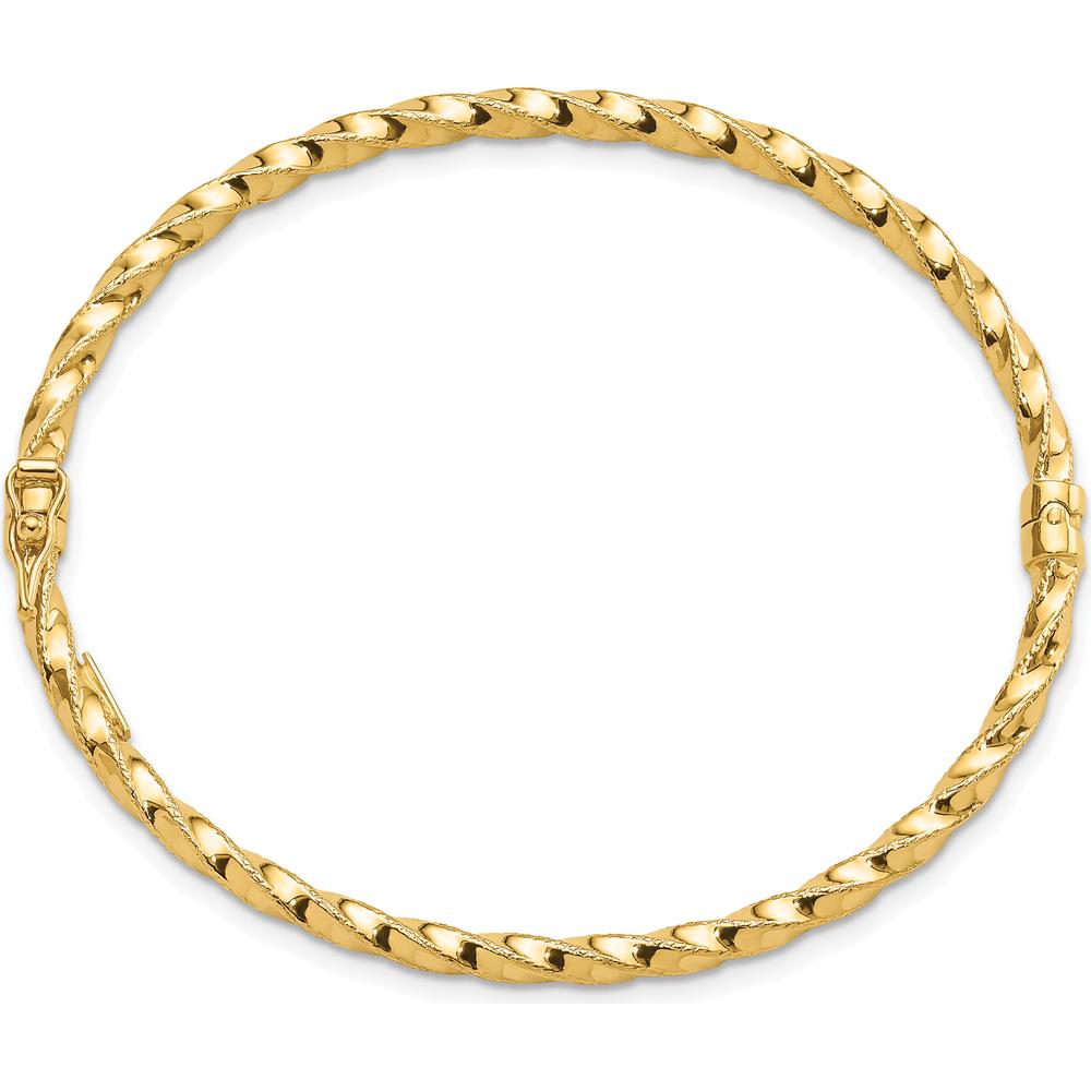 14K Yellow Gold Polished Twisted 3.20mm Hinged Oval Bangle Bracelet by Oro Pregiato