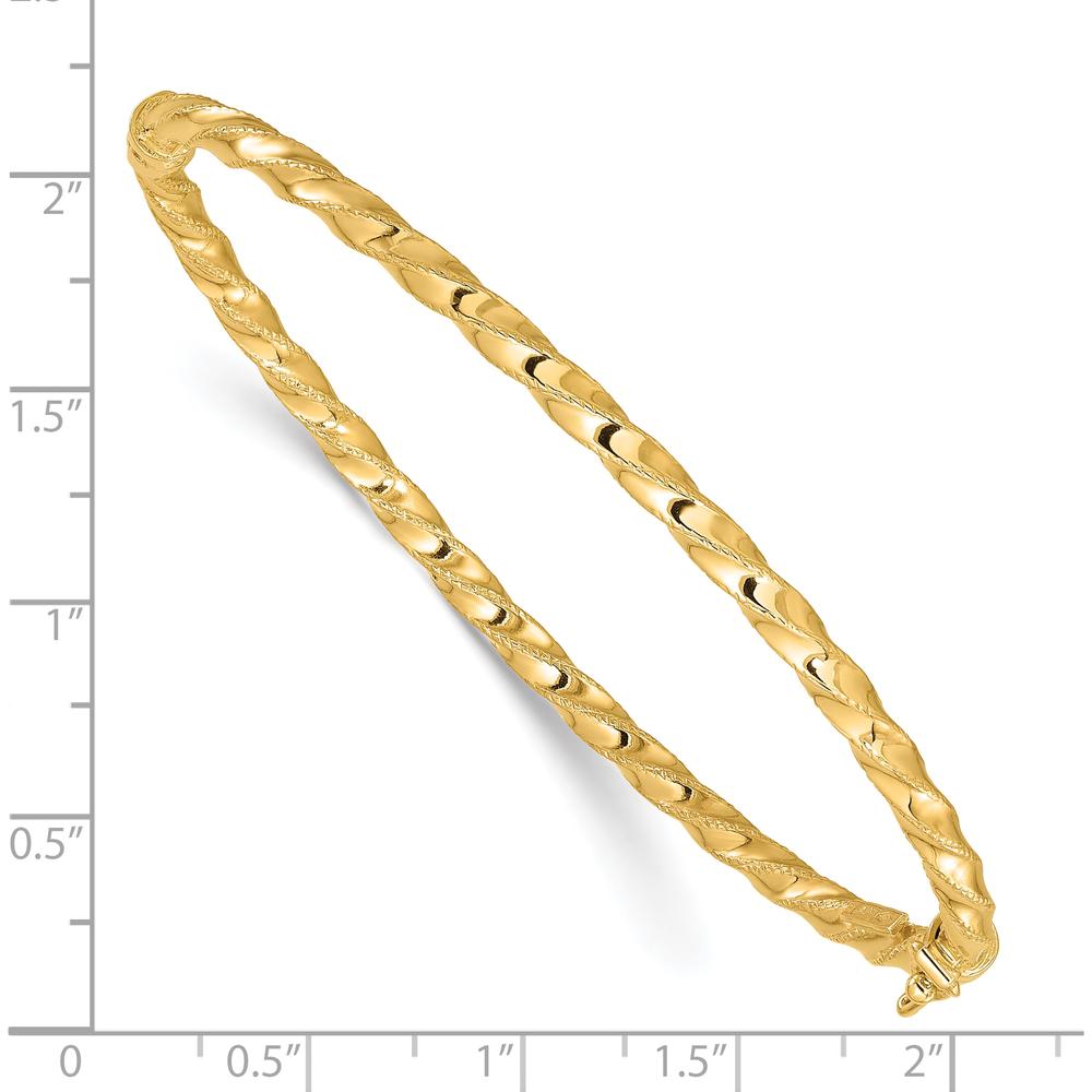 14K Yellow Gold Polished Twisted 3.20mm Hinged Oval Bangle Bracelet by Oro Pregiato