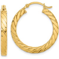 14K Yellow Gold Polished Twisted 3mm Hoop Earrings - 28.26mm Length by 0