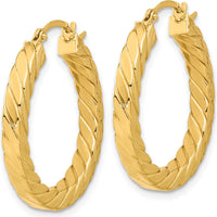 14K Yellow Gold Polished Twisted 3mm Hoop Earrings - 28.26mm Length by 0