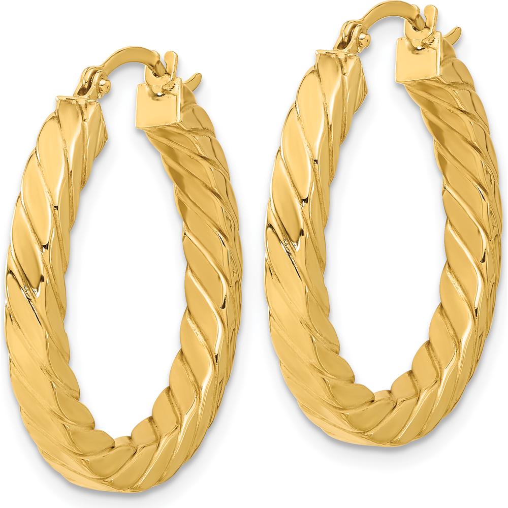 14K Yellow Gold Polished Twisted 3mm Hoop Earrings - 28.26mm Length by 0