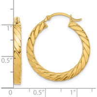 14K Yellow Gold Polished Twisted 3mm Hoop Earrings - 28.26mm Length by 0
