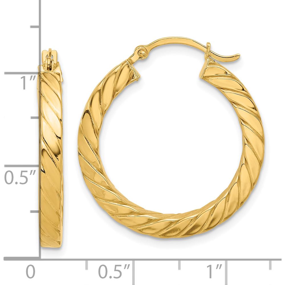 14K Yellow Gold Polished Twisted 3mm Hoop Earrings - 28.26mm Length by 0