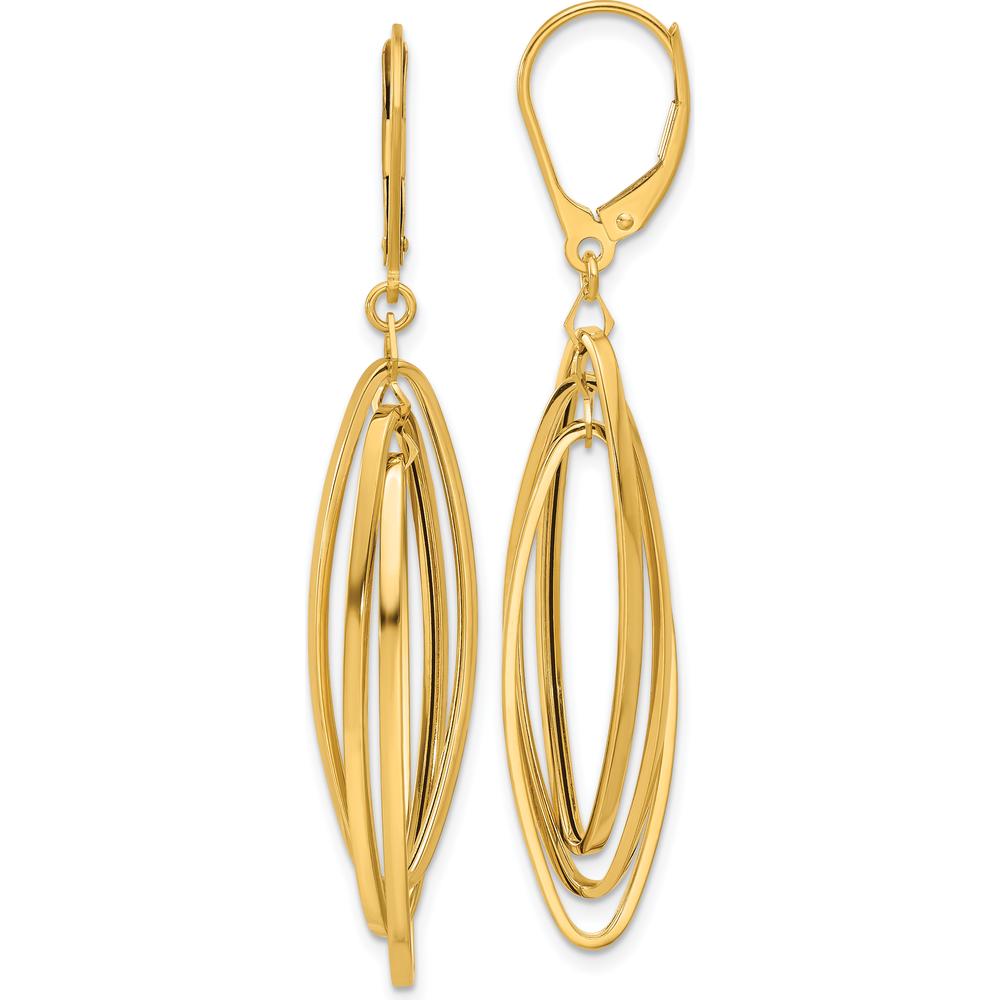 14K Yellow Gold Polished Twisted Dangle Leverback Earrings - 54mm Length by 0