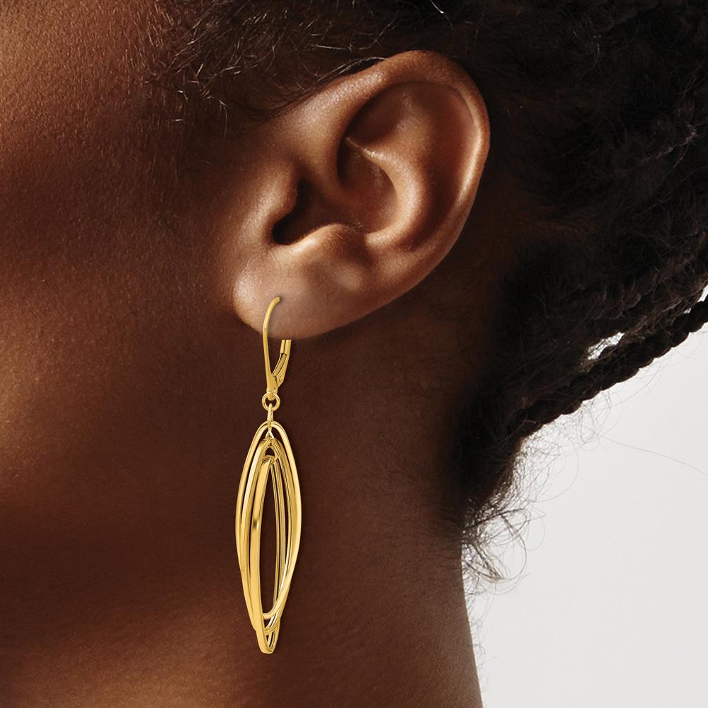 14K Yellow Gold Polished Twisted Dangle Leverback Earrings - 54mm Length by 0