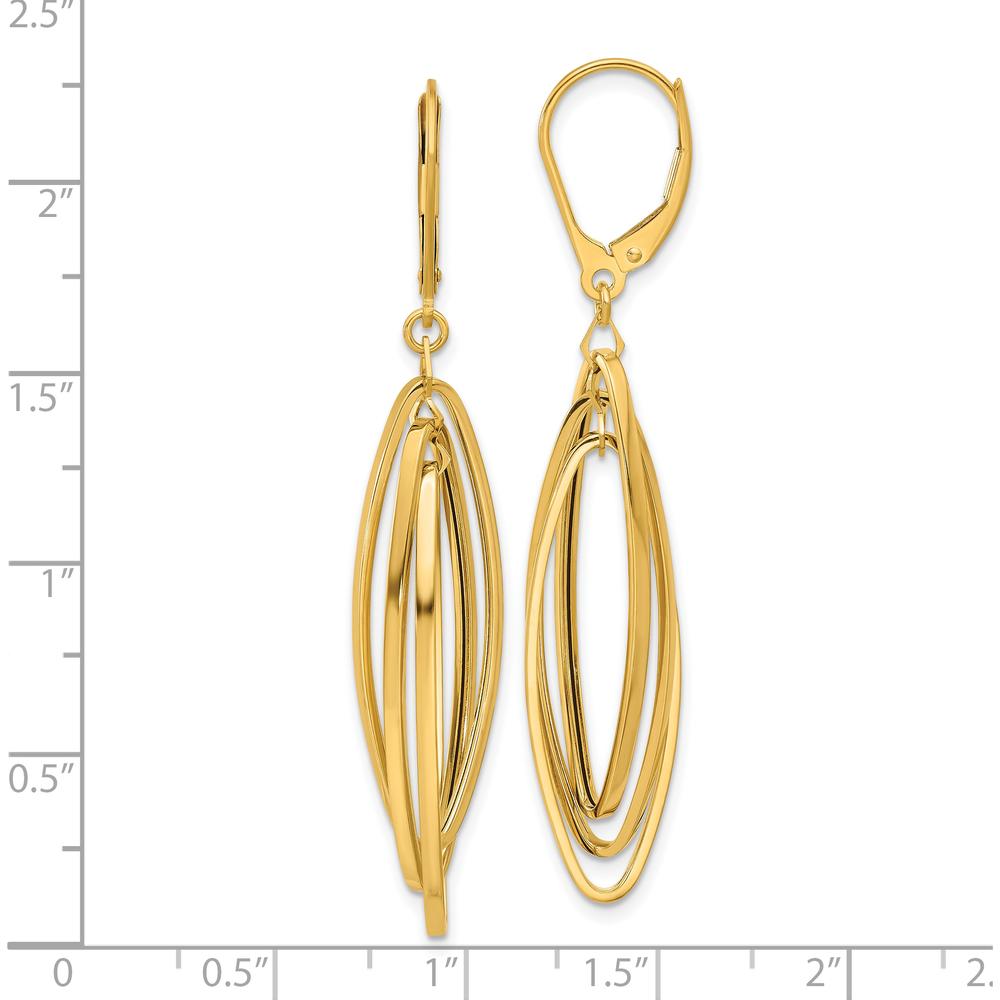 14K Yellow Gold Polished Twisted Dangle Leverback Earrings - 54mm Length by 0