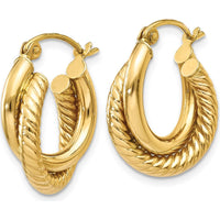 14K Yellow Gold Polished Twisted Double Hoop Earrings - Elegant Hoop Design by Oro Pregiato