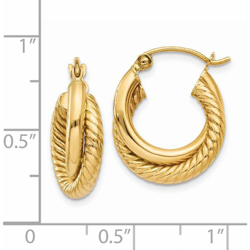 14K Yellow Gold Polished Twisted Double Hoop Earrings - Elegant Hoop Design by Oro Pregiato