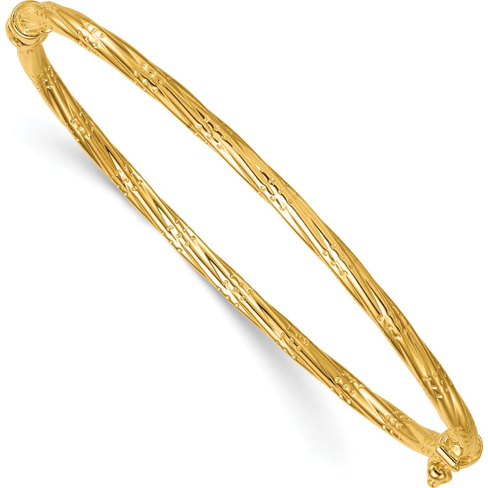 14K Yellow Gold Polished Twisted Hinged Oval Bangle Bracelet - 2.87mm Width by Oro Pregiato