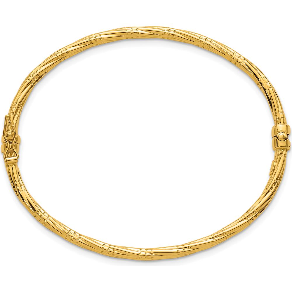14K Yellow Gold Polished Twisted Hinged Oval Bangle Bracelet - 2.87mm Width by Oro Pregiato