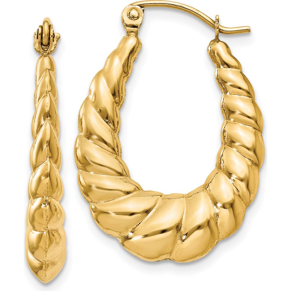 14K Yellow Gold Polished Twisted Hollow Hoop Earrings - 25mm Length, 18mm Width by 0
