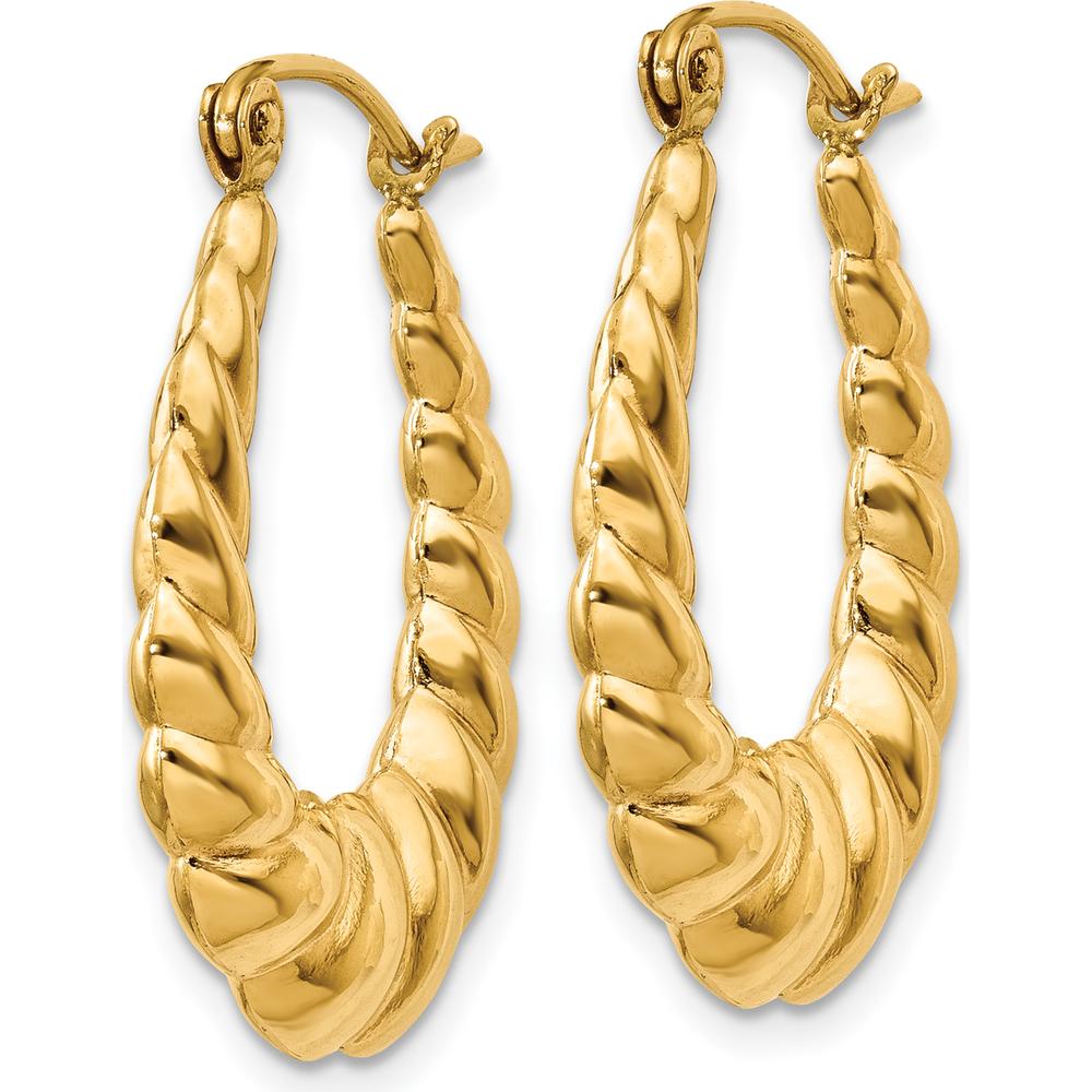14K Yellow Gold Polished Twisted Hollow Hoop Earrings - 25mm Length, 18mm Width by 0
