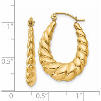 14K Yellow Gold Polished Twisted Hollow Hoop Earrings - 25mm Length, 18mm Width by 0