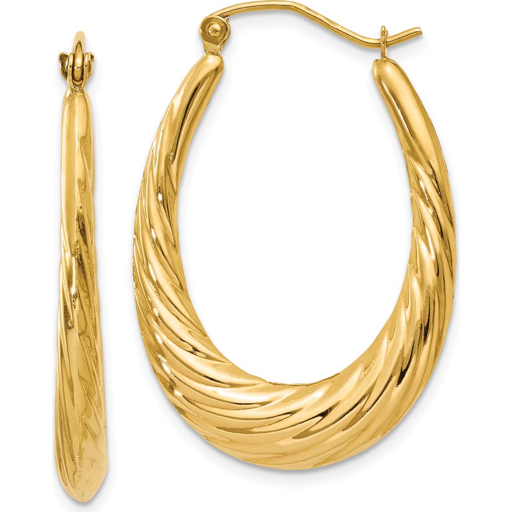 14K Yellow Gold Polished Twisted Hollow Hoop Earrings - 32mm Length by 0