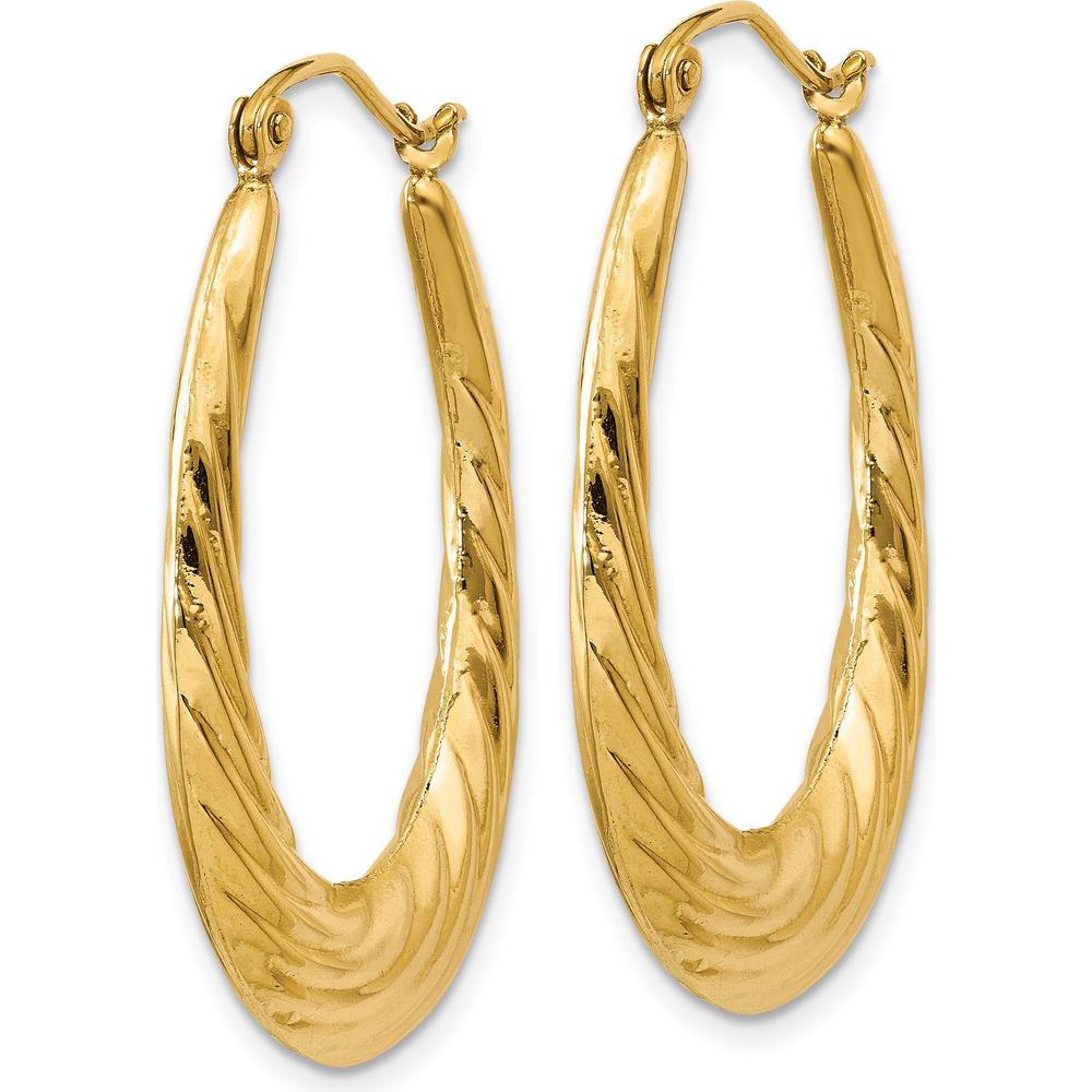 14K Yellow Gold Polished Twisted Hollow Hoop Earrings - 32mm Length by 0