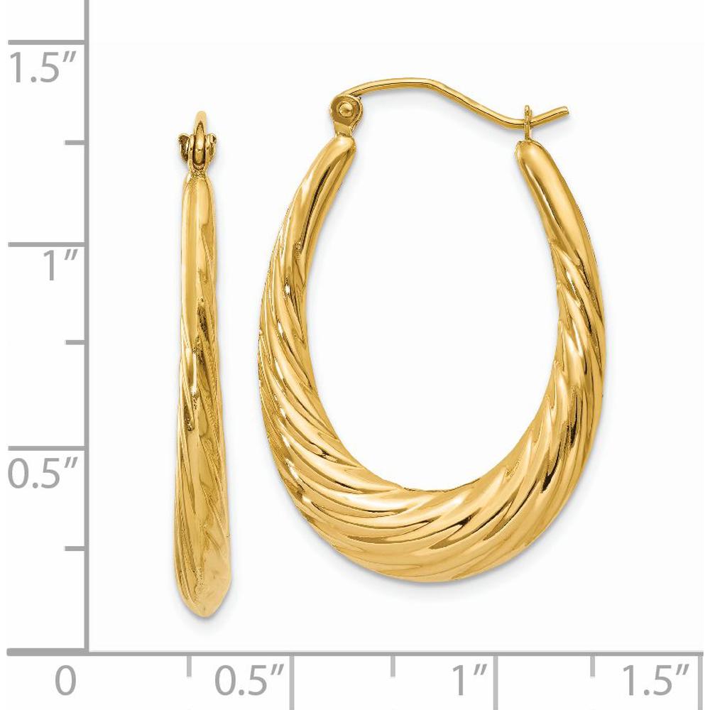 14K Yellow Gold Polished Twisted Hollow Hoop Earrings - 32mm Length by 0
