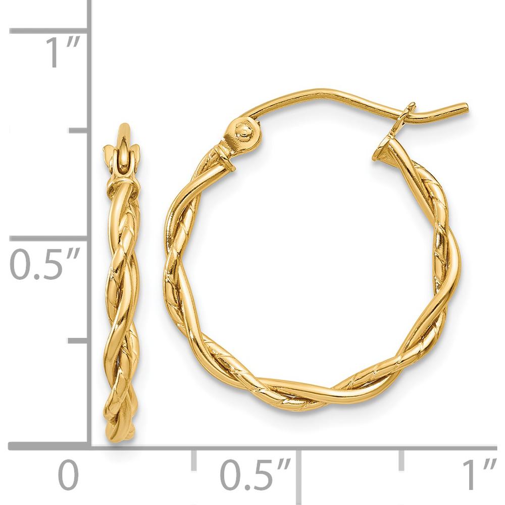 14K Yellow Gold Polished Twisted Hoop Earrings - 17.5mm Length by Oro Pregiato