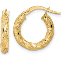 14K Yellow Gold Polished Twisted Hoop Earrings - 17mm Length by 0