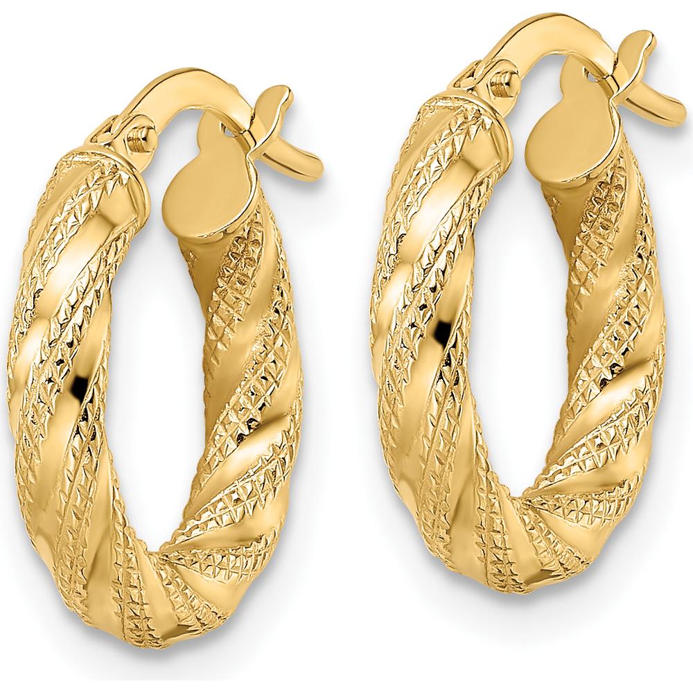 14K Yellow Gold Polished Twisted Hoop Earrings - 17mm Length by 0