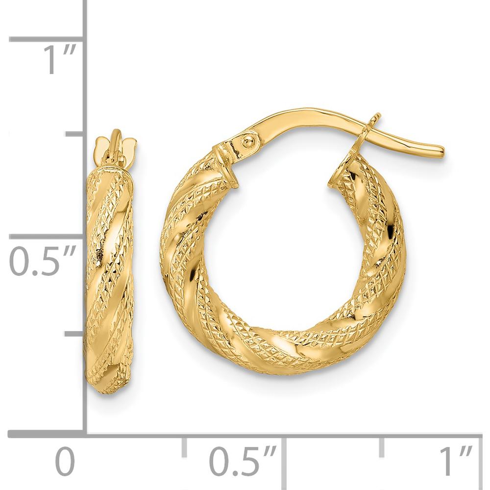 14K Yellow Gold Polished Twisted Hoop Earrings - 17mm Length by 0
