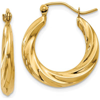 14K Yellow Gold Polished Twisted Hoop Earrings - 19.5mm Diameter by 0