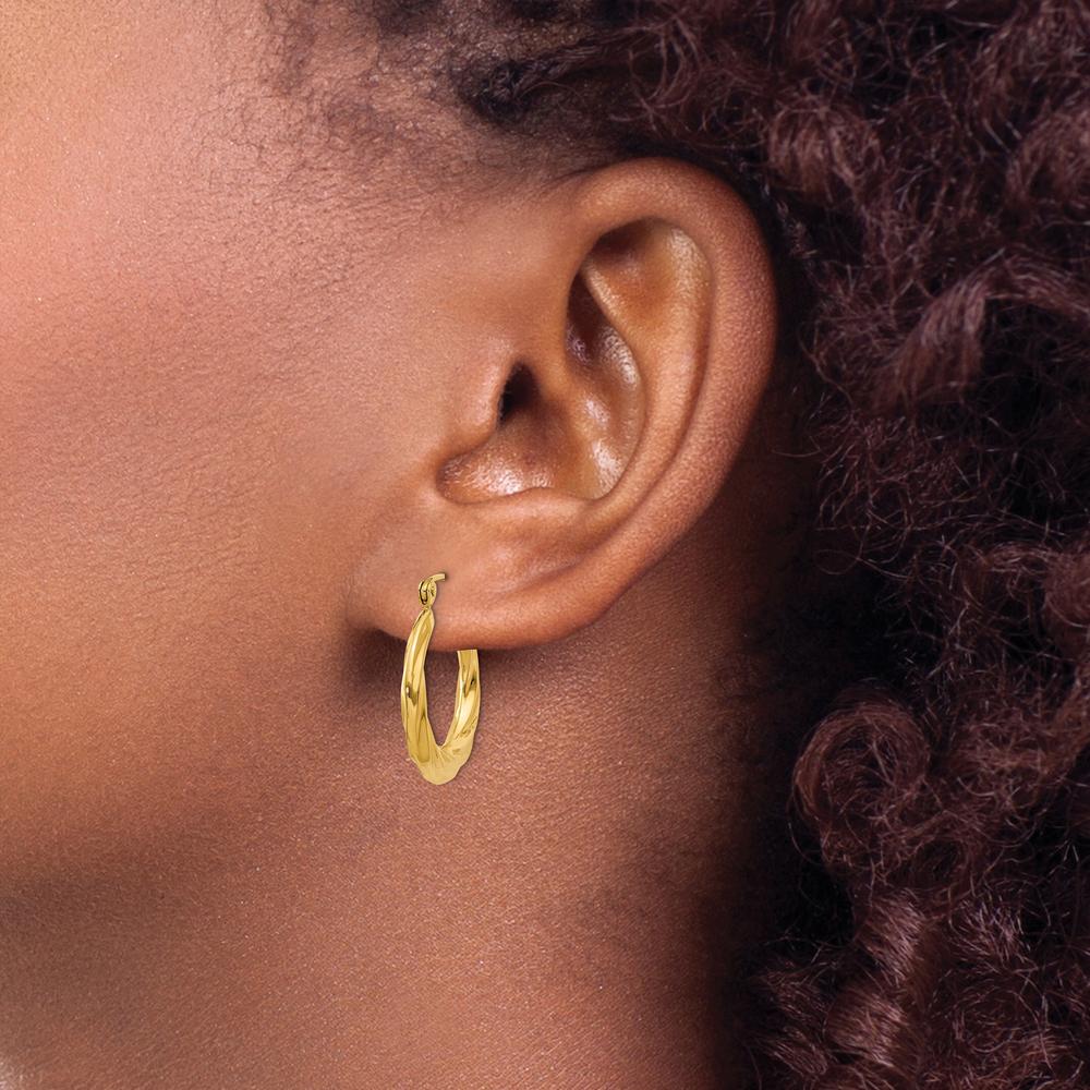 14K Yellow Gold Polished Twisted Hoop Earrings - 19.5mm Diameter by 0