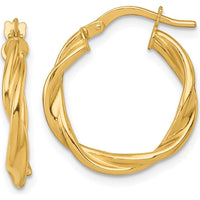 14K Yellow Gold Polished Twisted Hoop Earrings - 20mm Length by 0