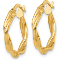 14K Yellow Gold Polished Twisted Hoop Earrings - 20mm Length by 0