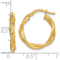 14K Yellow Gold Polished Twisted Hoop Earrings - 20mm Length by 0