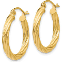 14K Yellow Gold Polished Twisted Hoop Earrings - 21.5mm Length, 3.25mm Width by 0