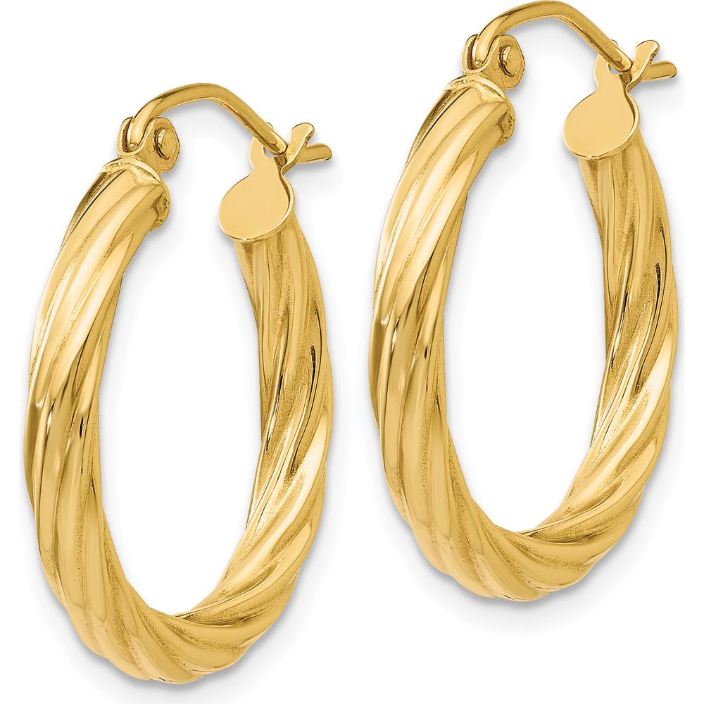 14K Yellow Gold Polished Twisted Hoop Earrings - 21.5mm Length, 3.25mm Width by 0