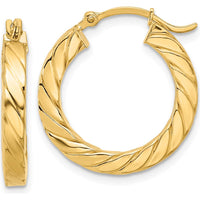 14K Yellow Gold Polished Twisted Hoop Earrings - 22.62mm Length by 0