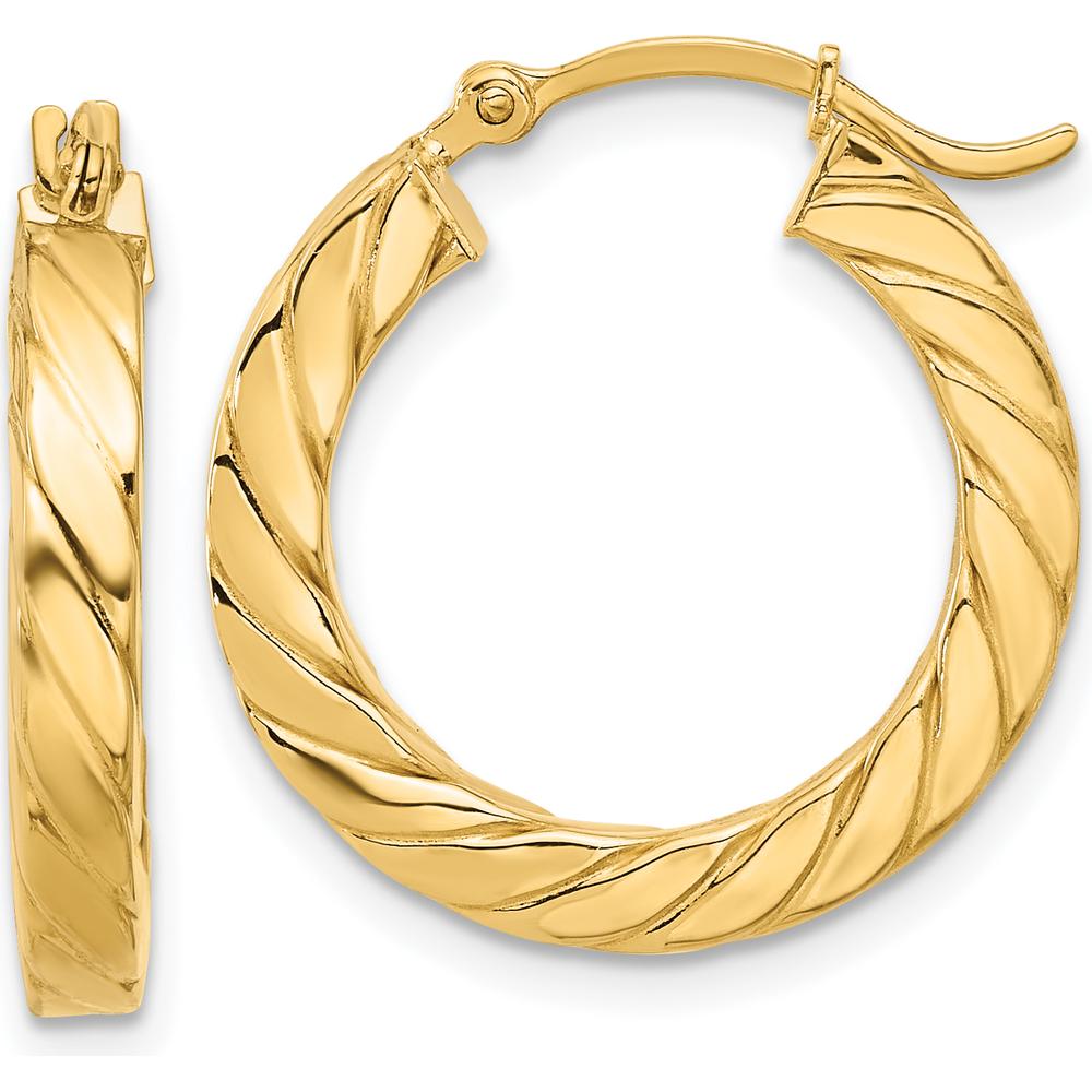 14K Yellow Gold Polished Twisted Hoop Earrings - 22.62mm Length by 0