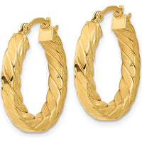 14K Yellow Gold Polished Twisted Hoop Earrings - 22.62mm Length by 0