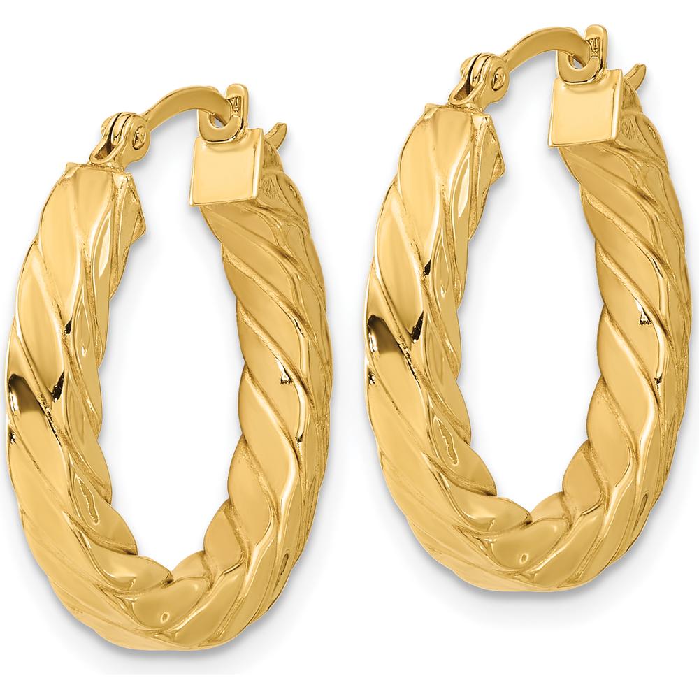 14K Yellow Gold Polished Twisted Hoop Earrings - 22.62mm Length by 0