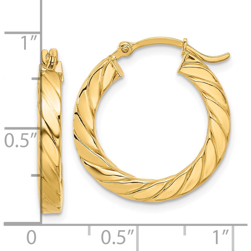 14K Yellow Gold Polished Twisted Hoop Earrings - 22.62mm Length by 0