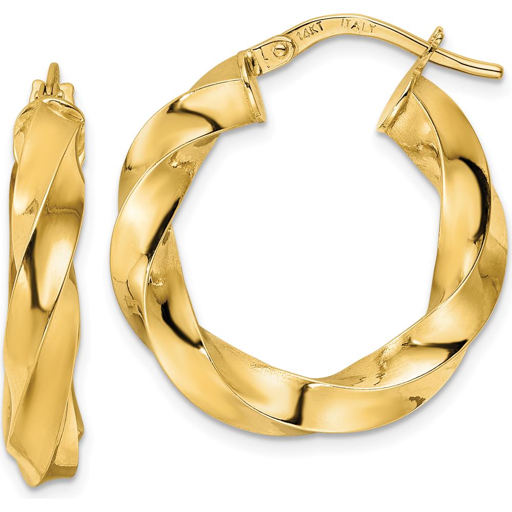 14K Yellow Gold Polished Twisted Hoop Earrings - 23.6mm Length by 0