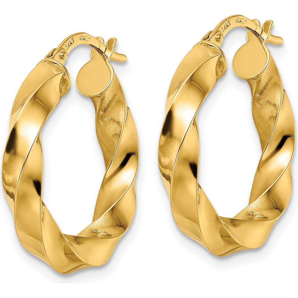 14K Yellow Gold Polished Twisted Hoop Earrings - 23.6mm Length by 0