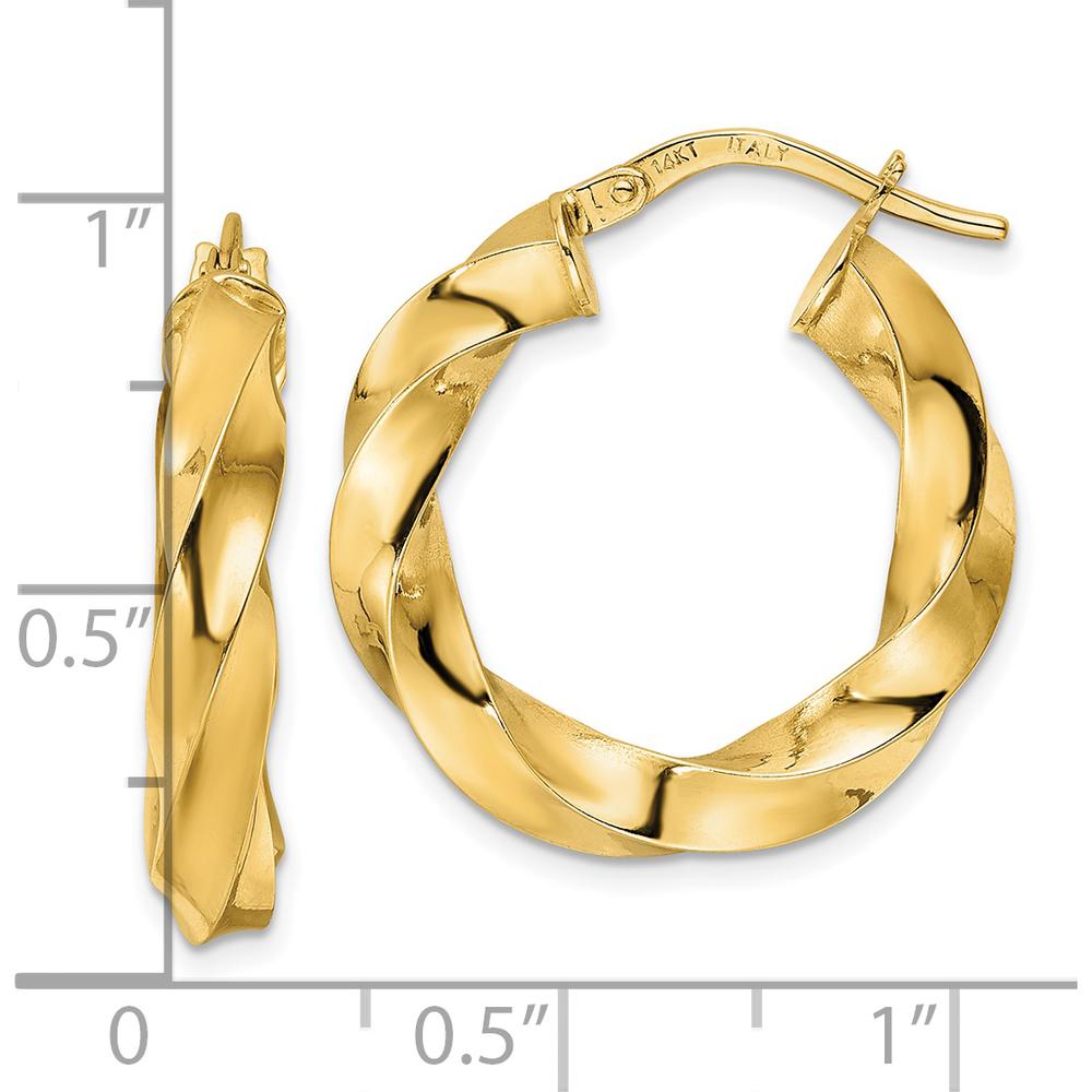 14K Yellow Gold Polished Twisted Hoop Earrings - 23.6mm Length by 0