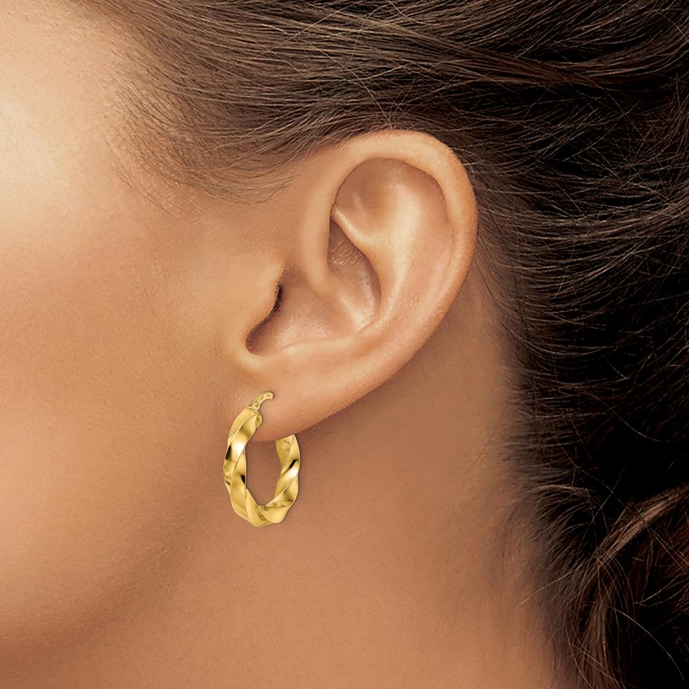 14K Yellow Gold Polished Twisted Hoop Earrings - 23.6mm Length by 0