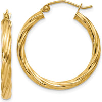 14K Yellow Gold Polished Twisted Hoop Earrings - 25mm Length, 3.25mm Thickness by 0