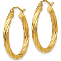 14K Yellow Gold Polished Twisted Hoop Earrings - 25mm Length, 3.25mm Thickness by 0