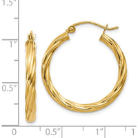 14K Yellow Gold Polished Twisted Hoop Earrings - 25mm Length, 3.25mm Thickness by 0