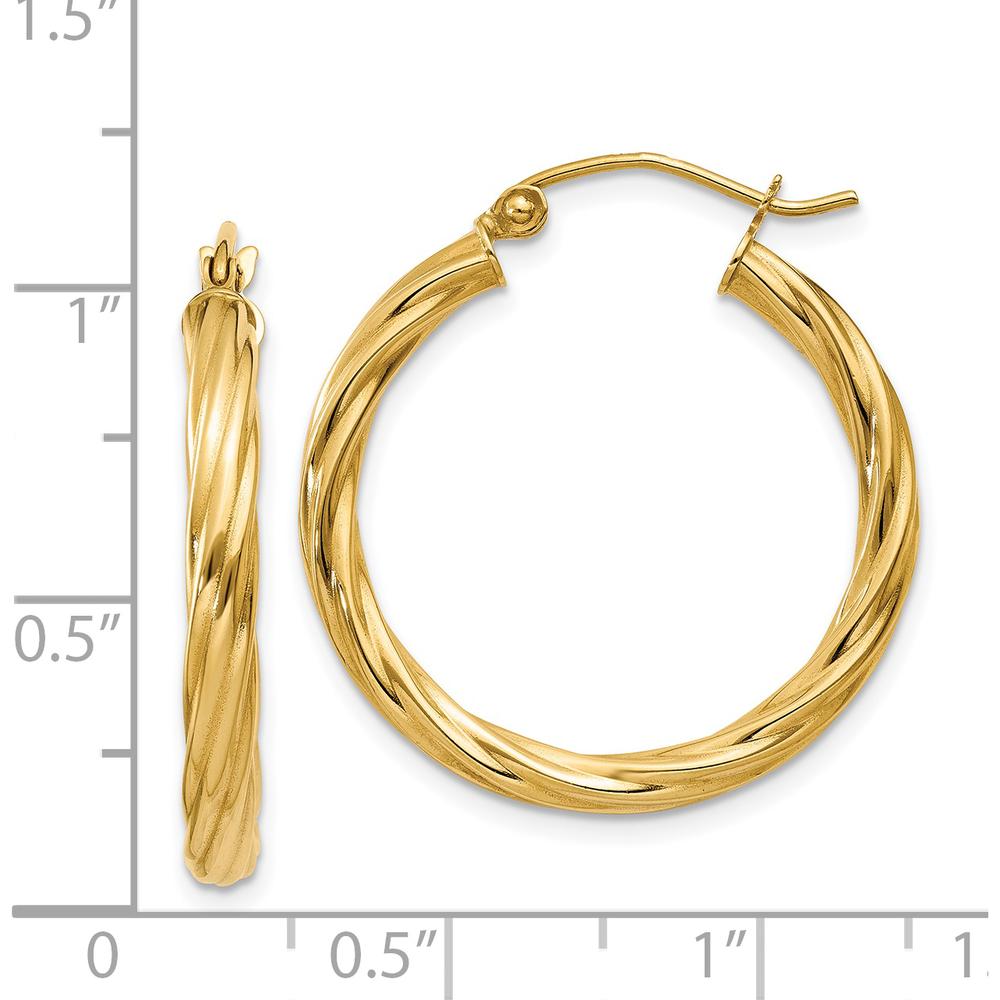14K Yellow Gold Polished Twisted Hoop Earrings - 25mm Length, 3.25mm Thickness by 0