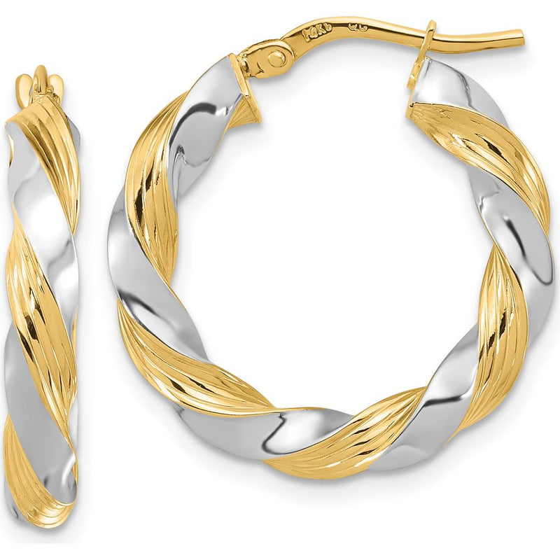 14K Yellow Gold Polished Twisted Hoop Earrings - 25mm by 0