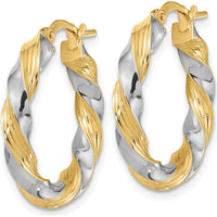 14K Yellow Gold Polished Twisted Hoop Earrings - 25mm by 0