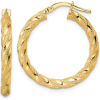 14K Yellow Gold Polished Twisted Hoop Earrings - 26.5mm Length, 3mm Thickness by 0